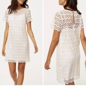 Ann Taylor LOFT Size 2 Ivory Layered Lace Chevron Crochet Shift Dress
